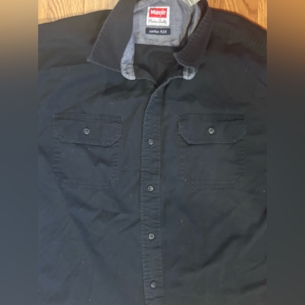 Wrangler Comfort Flex Black Button Up Shirt Mens XL Workwear Cotton Outdoors - Picture 6 of 6